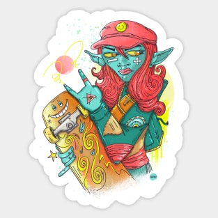 Skate Girl in Cosmic Universe Sticker